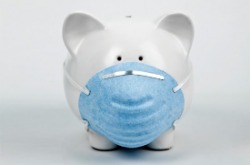 Piggy bank with covid mask