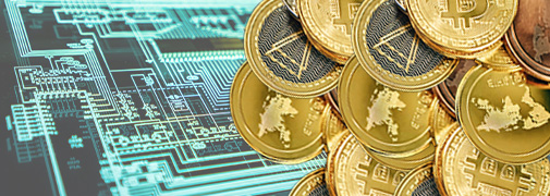 Bitcoin and cryptocurrency over technology image