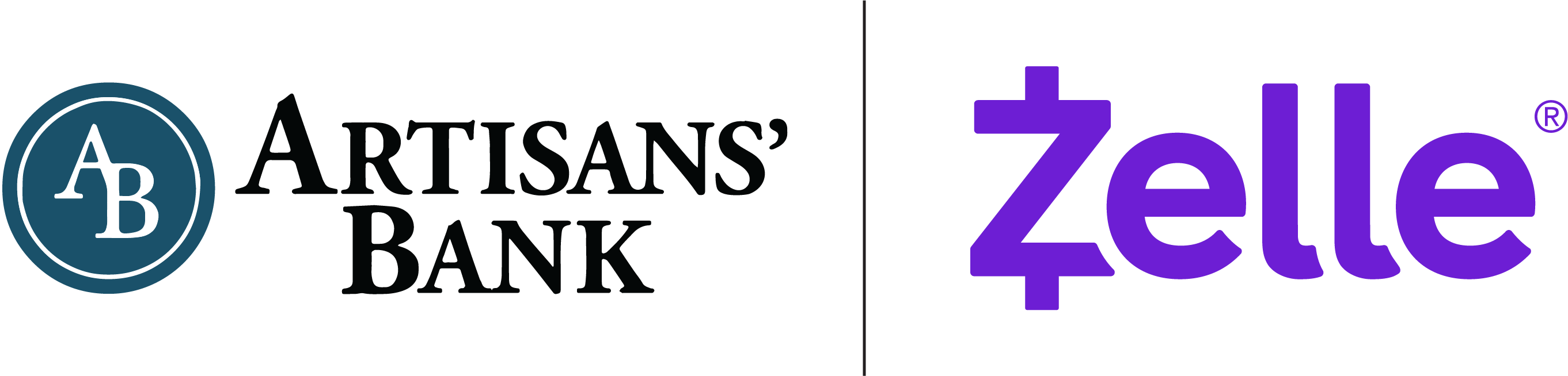 artisans' bank and zelle logos with a line between