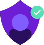 purple shield with person and green check mark