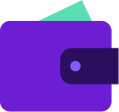 purple wallet with green money